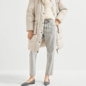 Brunello Cucinelli Monili Jeans Baggy Tapered Leg Gray Wash Denim Size 10